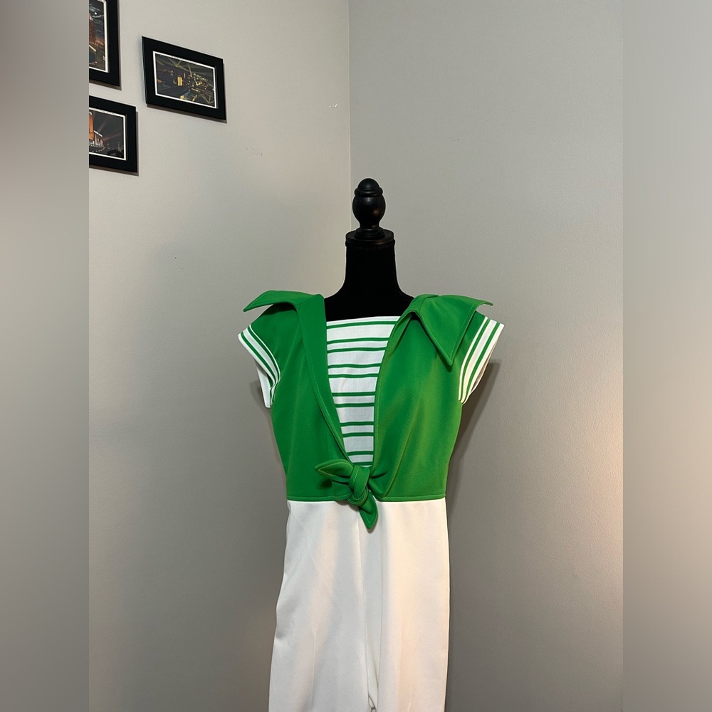 70's Green White Stripe Wide Leg Sailor Jumpsuit